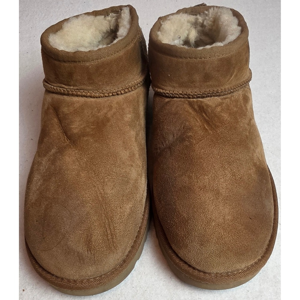 UGG Classic Ultra Mini Chestnut Suede Ankle Boots 1116109 Brown Womens 10